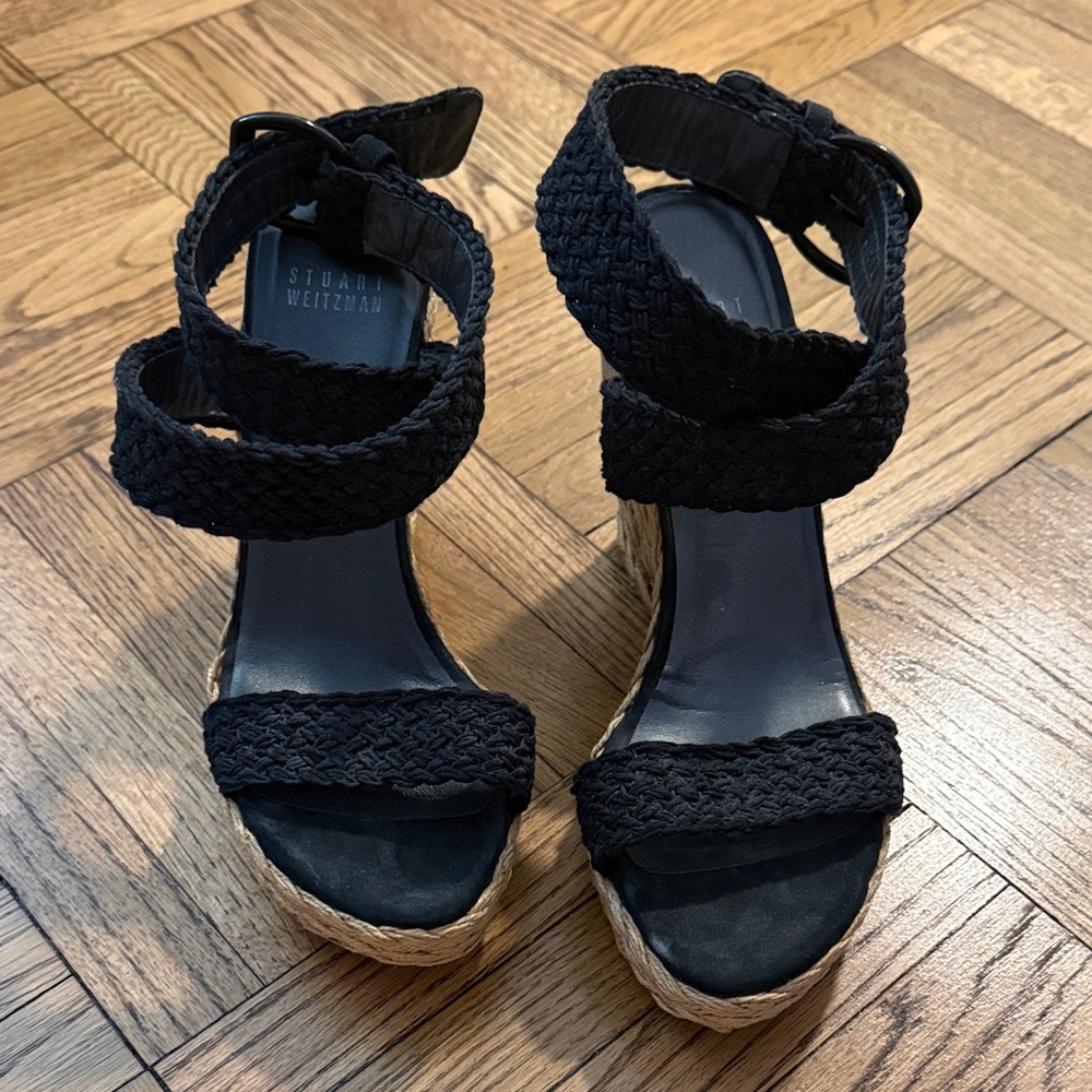 Stuart Weitzman Black Woven Wedges